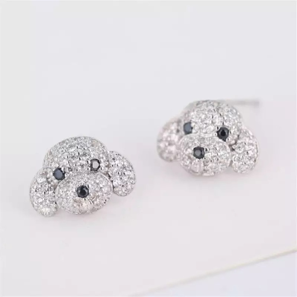 Pandora Cute Iced CZ Sparkling Diamond Cutie Dog Earrings - Picture 8 of 15